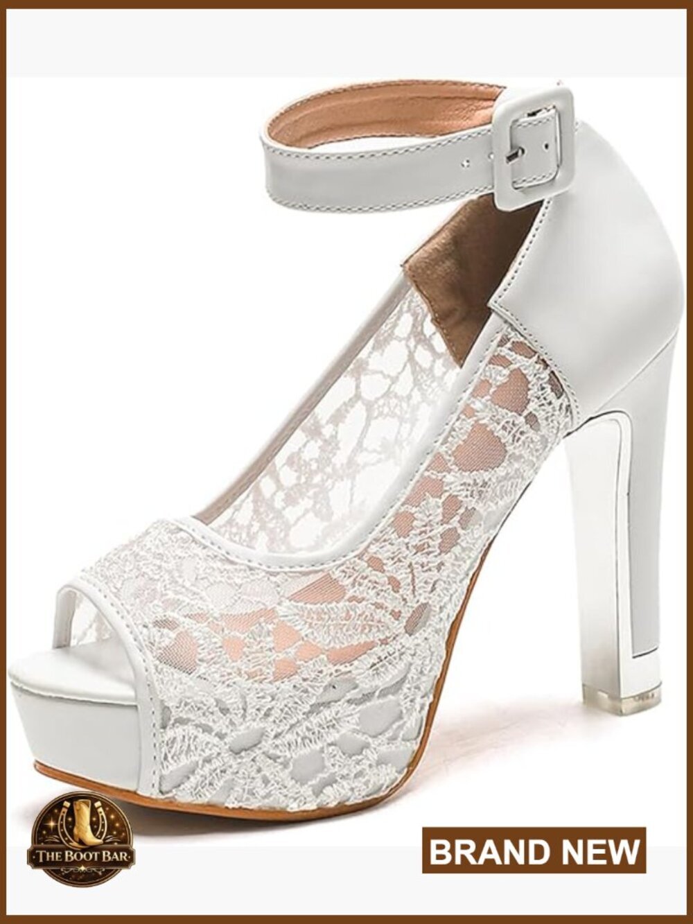 Lace Flower Chunky High Heels Platform Sandals Ankle Strap Wedding Shoes